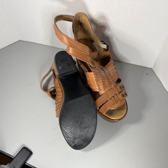 Macarena Woven Leather Platform Sandals Tan Block Heel Boho Festival Style Sz 8 - Picture 4 of 10